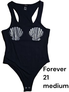 Forever 21 Black  One-Piece with Rhinestone Shell Appliqué